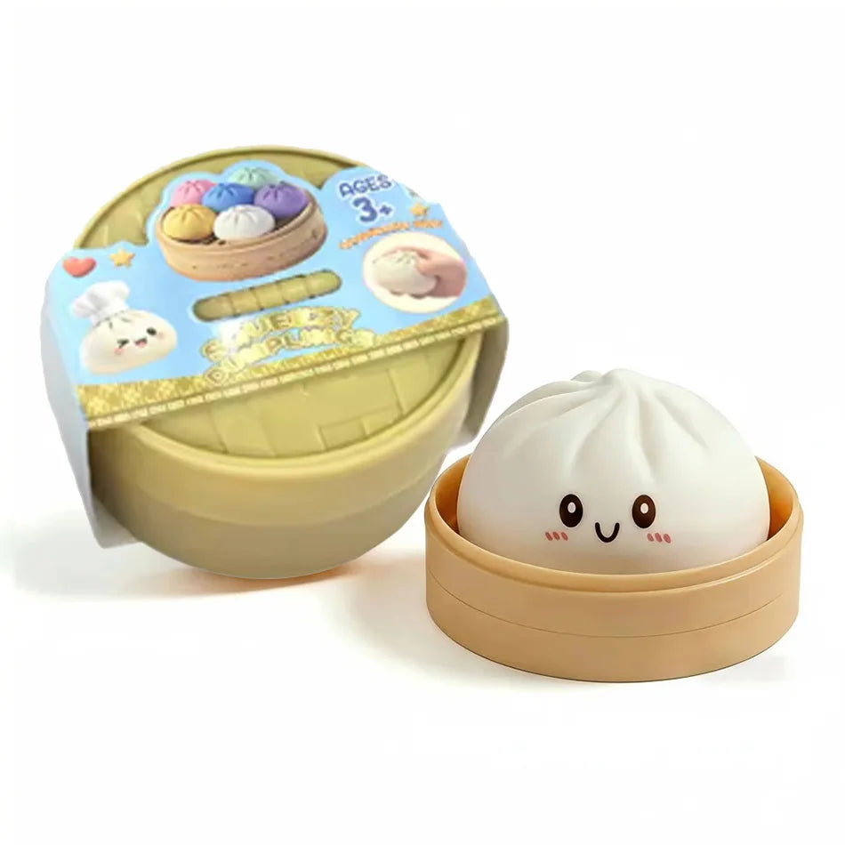 Colorful Dumpling Squishes Stress Balls Fidget Sensory Toys Simulation Food Squishies Bun with Steamer Squeeze Dough Ball Gifts