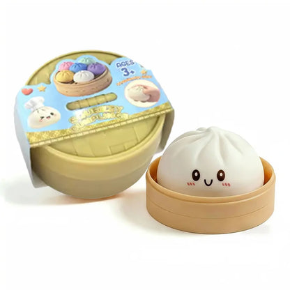 Colorful Dumpling Squishes Stress Balls Fidget Sensory Toys Simulation Food Squishies Bun with Steamer Squeeze Dough Ball Gifts