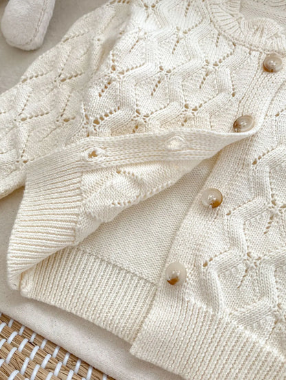 New Baby Girl Autumn Sweater Coat Hollow Knitted Air Conditioner Set Solid Cardigan Shorts Two Piece Set