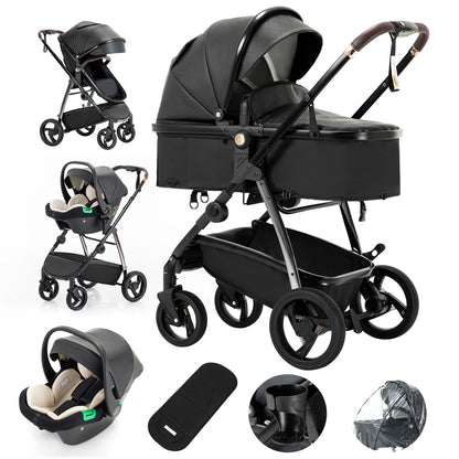 Baby stroller 3 in 1 Baby carriage Portable luxurious travel pram High landscape newborn baby stroller with baby carrier PU