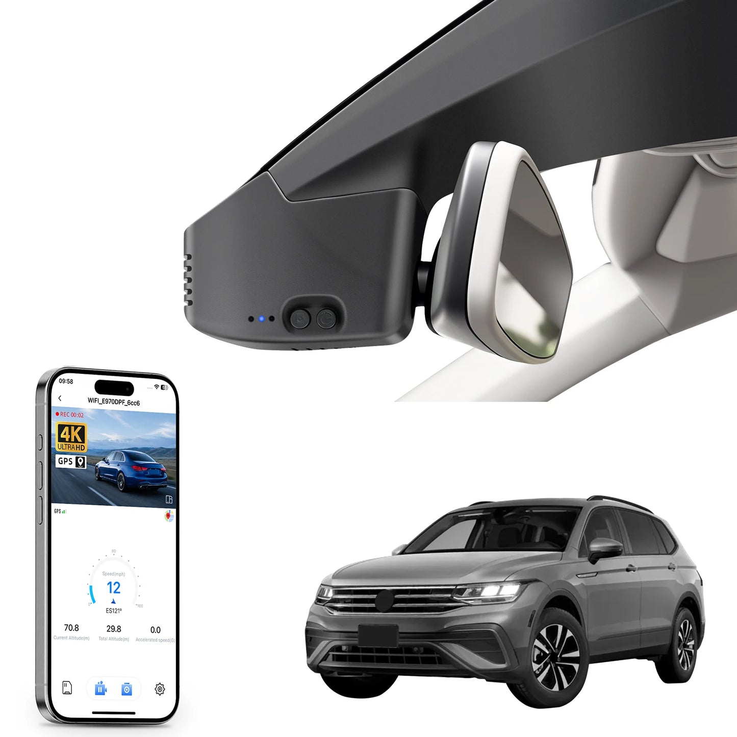 Mangoal 4K Dash Cam GPS WiFi & APP For Volkswagen Tiguan Gen2 AD BW Dash Car Camera 2018-2024 Plug and Play