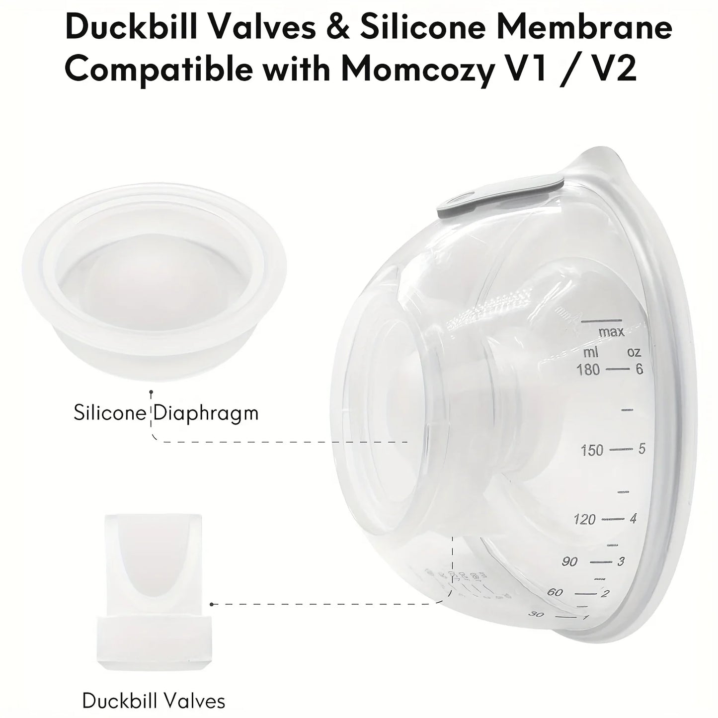 4 Duckbill Valves and 2 Silicone Diaphragms for Momcozy V1/V2 Wearable Breast Pump Replacement Parts, Breast Pump Seals