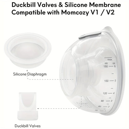 4 Duckbill Valves and 2 Silicone Diaphragms for Momcozy V1/V2 Wearable Breast Pump Replacement Parts, Breast Pump Seals