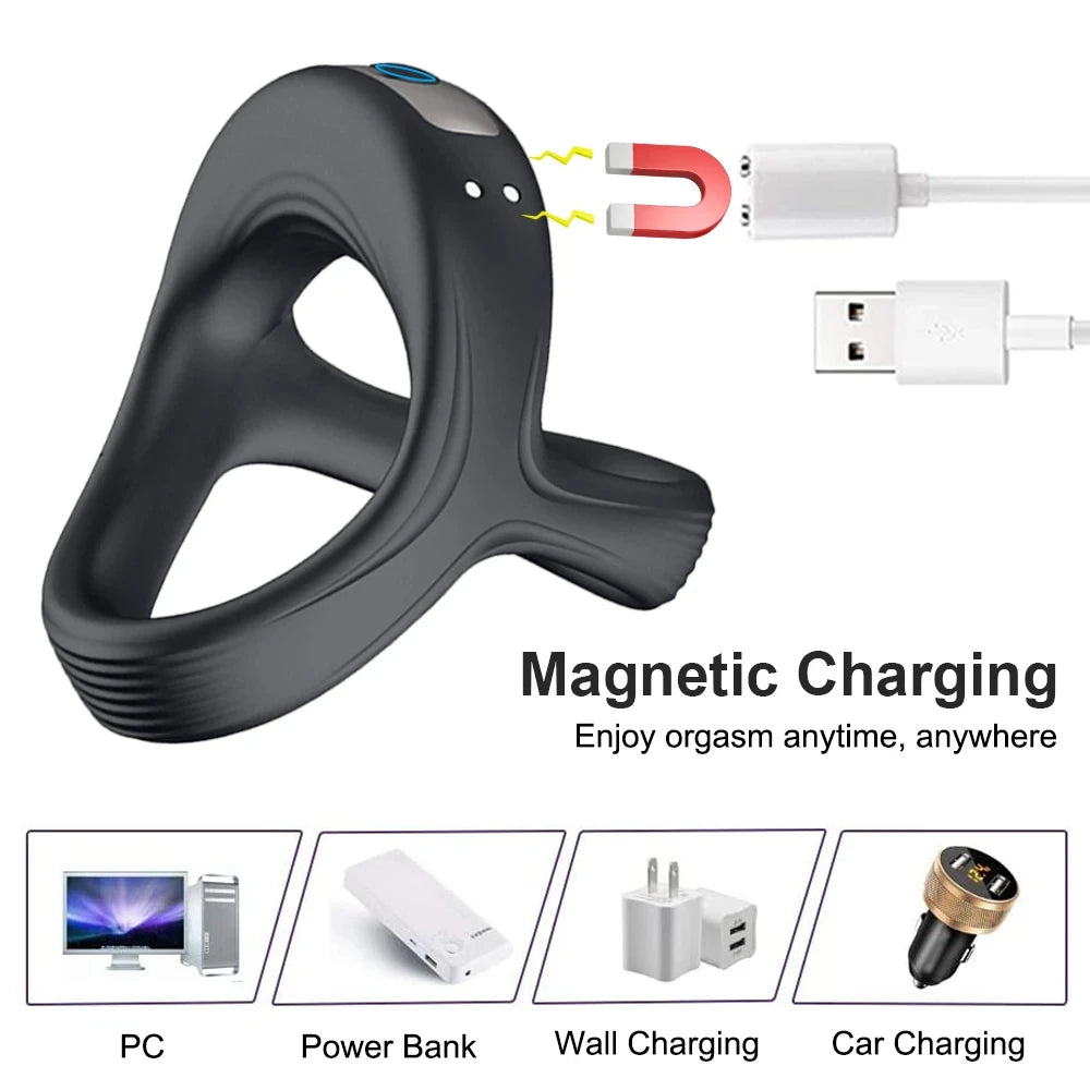 Men Penis Ring Vibrator Sex Toy 10 Vibration Modes Rechargeable Waterproof Cock Lock Ring for Male Adult Sex Product