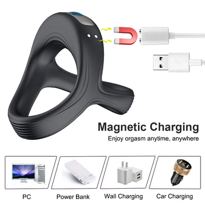 Men Penis Ring Vibrator Sex Toy 10 Vibration Modes Rechargeable Waterproof Cock Lock Ring for Male Adult Sex Product
