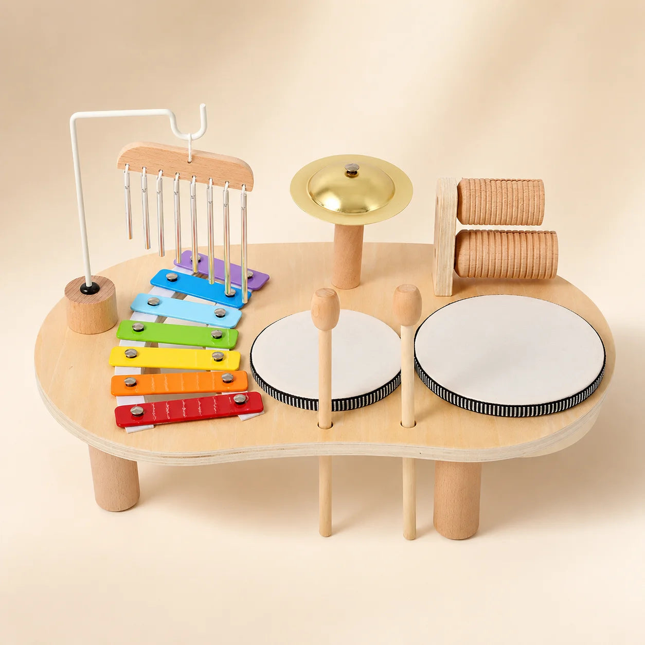 7 in 1 Wooden Toddler Musical Instrument Table Montessori Baby Percussion Toy Xylophone Drum Set Sensory Early Learning Play Gift for Kids 1‑4Y