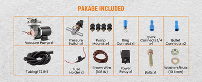 Electrical Vacuum Pump Kit  18" to 22" for Power Brake Booster with  relay vacuum pressure switch/ hose mounting hardware kit.