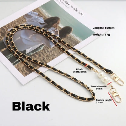 Pearl Leather Chain Mobile Phone Strap Long Crossbody Anti-Loss Shoulder Cord with Metal Pendant for Women