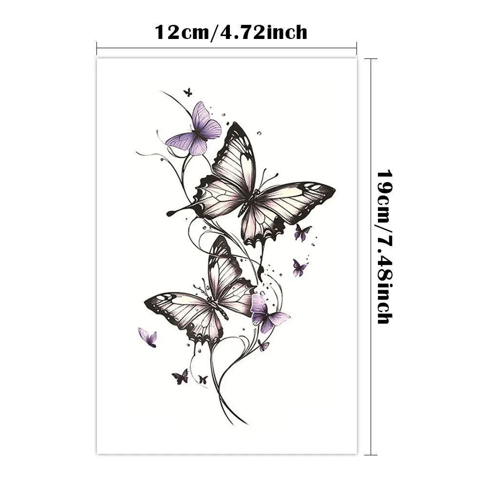 Waterproof Temporary Tattoo Sticker  Butterfly Flower Line Pattern Body Art Arm Fake Tattoos Sleeve For Women Men Hands Shoulder