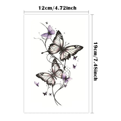 Waterproof Temporary Tattoo Sticker  Butterfly Flower Line Pattern Body Art Arm Fake Tattoos Sleeve For Women Men Hands Shoulder