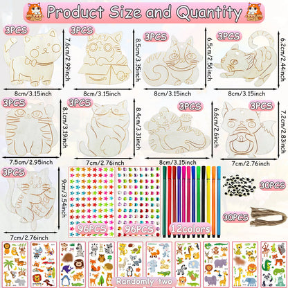 290PCS Wooden Cat Painting DIY Handcraft Kit Creative Decoration Artwork Craft Set Ideal for Drawing & Handmade Gifts