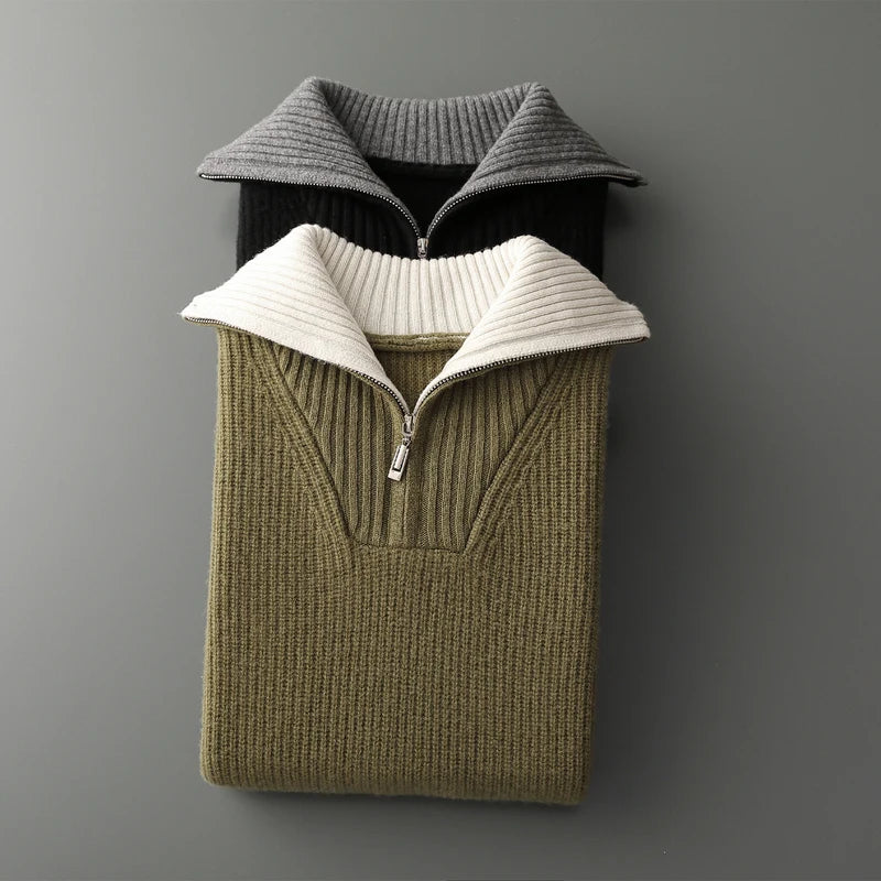 Pullover sweater for men, men's lapel sweater 2025 new loose knit autumn and winter full sleeved men's 100% Australian wool swea