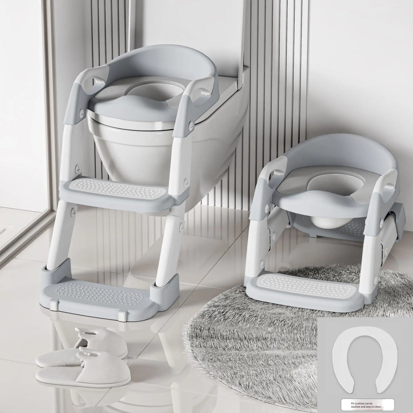 Kids Toilet Step Stool Potty Training Seat with Ladder Boys Girls Baby Toilet Seat Adjustable Step-on Stool for Adult Toilet