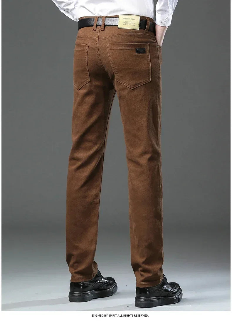 Autumn 96% Cotton Men's Stretch Slim Jeans Army Green Soft Comfortable Casual Straight Denim Pants Trousers Large Size 42