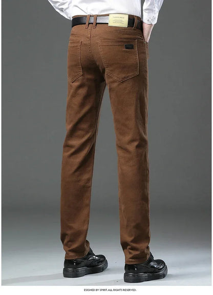 Autumn 96% Cotton Men's Stretch Slim Jeans Army Green Soft Comfortable Casual Straight Denim Pants Trousers Large Size 42
