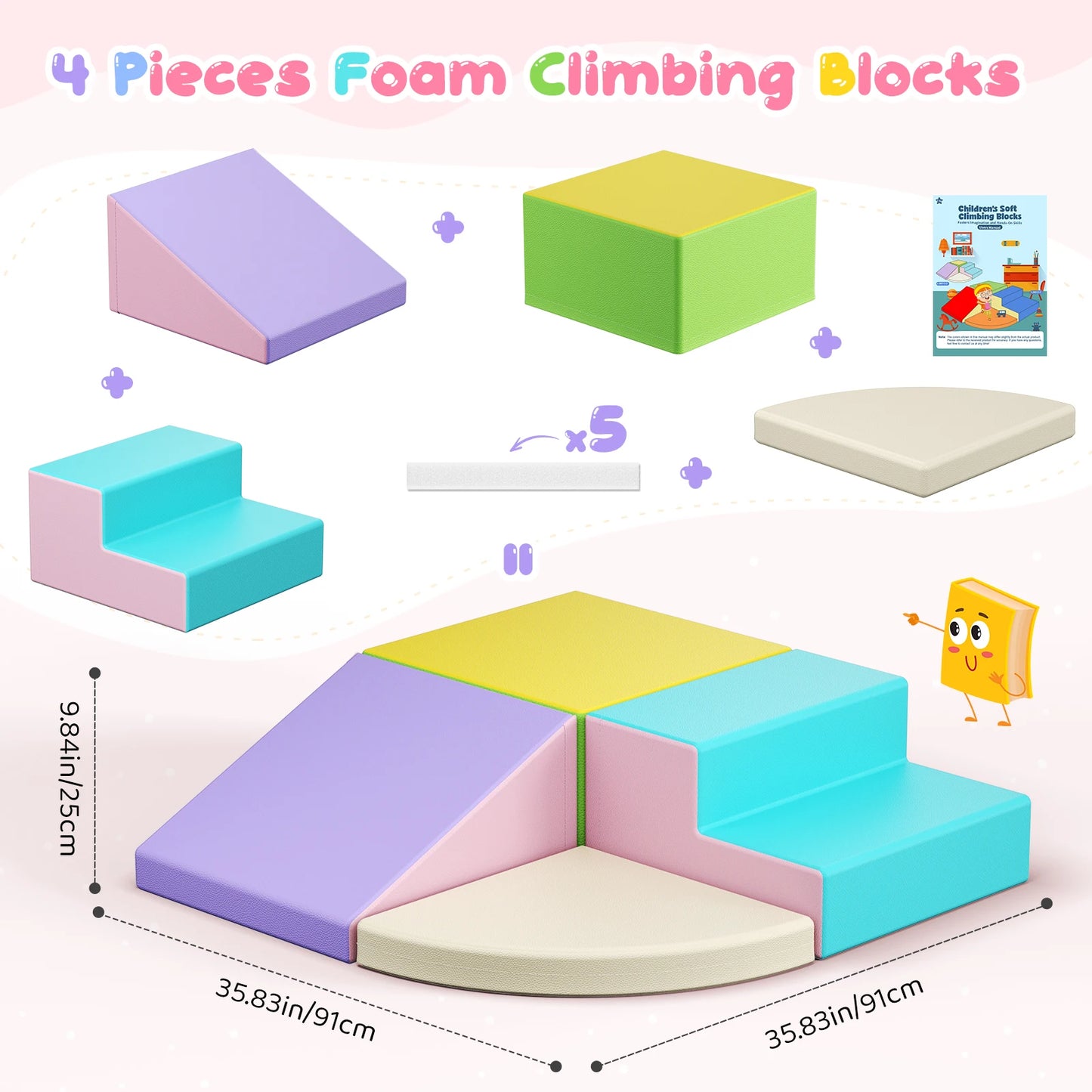 4 Pieces Toddlers Foam Climbing Blocks Leather Cover Kids Developmental Toy Play Gym Indoor Playground Birthday Christmas Gift