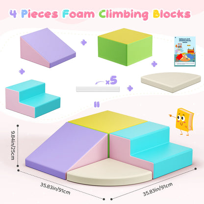 4 Pieces Toddlers Foam Climbing Blocks Leather Cover Kids Developmental Toy Play Gym Indoor Playground Birthday Christmas Gift