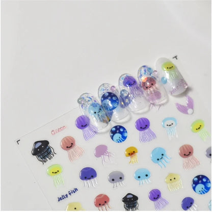 1pcs 5D Kawaii Jelly Nail Art Stickers Cute Jellyfish Self Adhesive Nail Art Decorations Stickers DIY Cartoon Manicure Decals