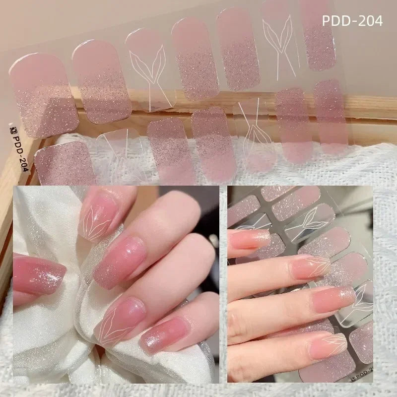 1PC Gel Nail Sticker Patch Slider Flower Gradient Color Back Glue Full Cover Waterproof Gel Nail Sticker UV Lamp Curing Manicur