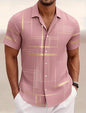Summer Men's Geometric Grid  Plaid Shirts Short SleeveTurndown Hawaiian Shirt Button Up Shirts No Pockets Shirts