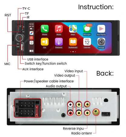 MEKEDE 6.86 Inch 1Din Carplay Android Auto Car Radio Multimedia Video MP5 Player With BT FM Stereo USB Type-C Plug Autoradio