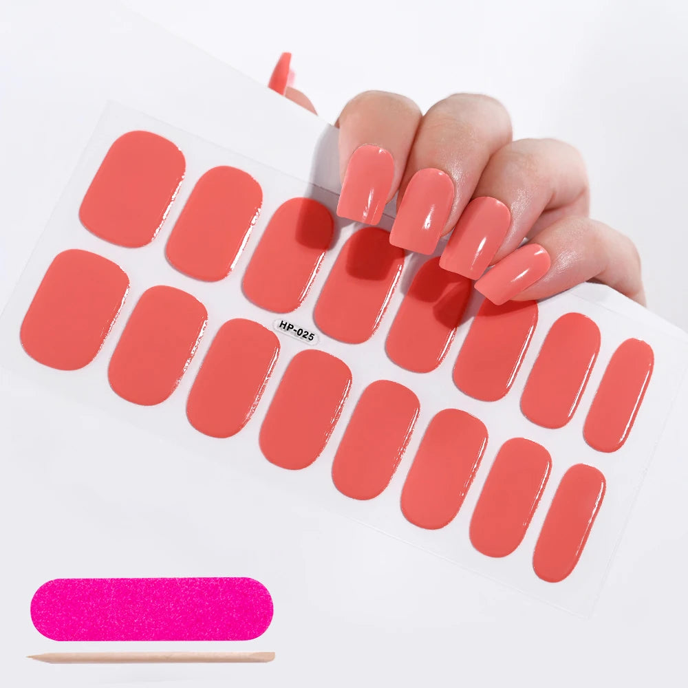 16Tips French Semi-Cured Gel Nail Wraps Sticker Pure Color Full Cover UV Gel Nail Polish Wraps Long-Lasting Nail Extension Decal