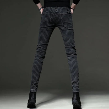 Men's Striped Slim Stylish Casual Pencil Pants Jeans Spring Autumn Korean Trendy Fashion Brand New Elastic Striped Long Trousers