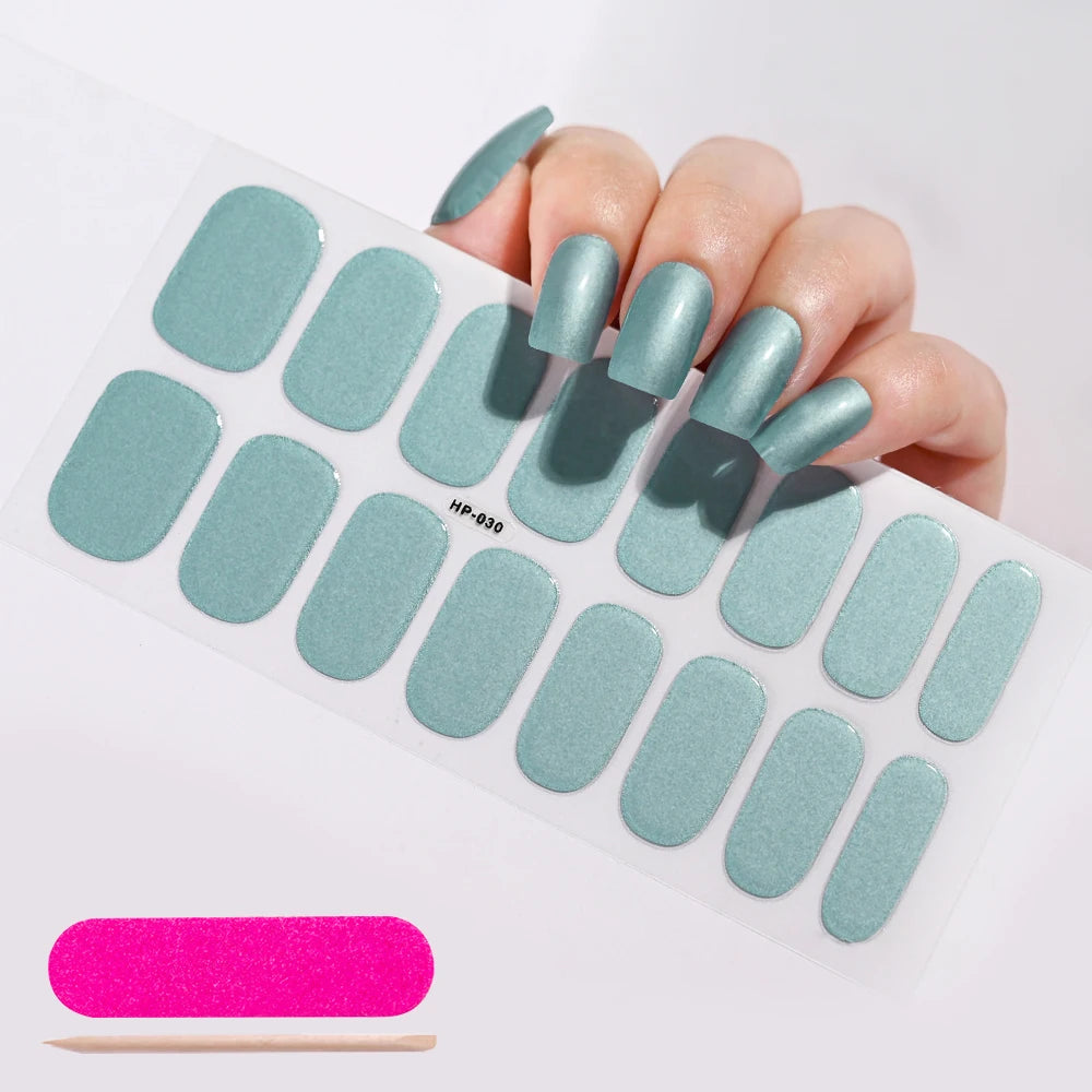 16Tips French Semi-Cured Gel Nail Wraps Sticker Pure Color Full Cover UV Gel Nail Polish Wraps Long-Lasting Nail Extension Decal