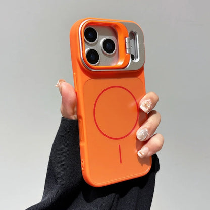 Alloy Lens Camera Holder Cases For iPhone 17 16 15 14 13 12 11 Pro Max For Magsafe  Magnetic Stand Hard PC Wireless Charge Cover
