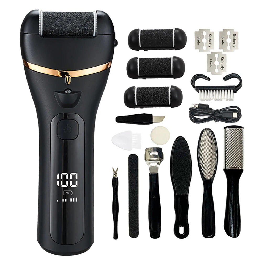 Electric Callus Remover Professional Foot File Pedicure Machine 3 Heads Adjustable Speeds Rechargeable Heel Dead Skin Scrubber