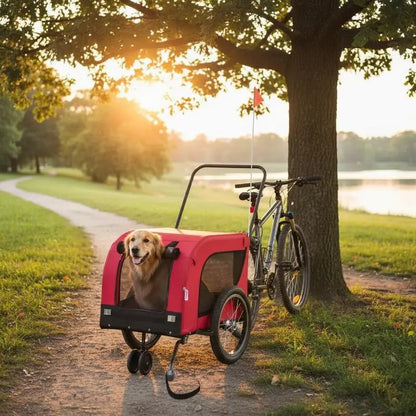 Bicycle Dog Trailer – Sturdy Steel Frame with Oxford Fabric, Weather-Resistant PVC Window & Ventilated Interior faltbar platzsparend leichtes Aluminiumgestell mit Netzgitter für gute Belüftung Hundebuggy mit Sonnenschutz
