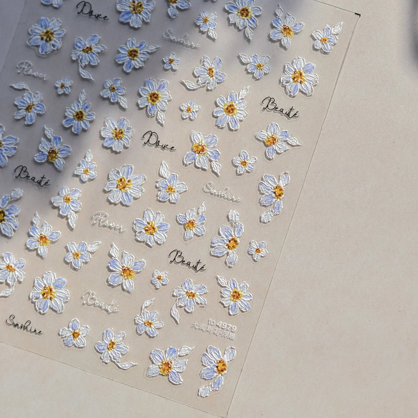 White Flower Petal Cherry Blossom Peach Blossom Falling Petal Floral Gradient 5D Self Adhesive Nail Art Sticker Manicure Decals