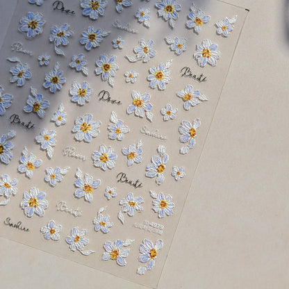 White Flower Petal Cherry Blossom Peach Blossom Falling Petal Floral Gradient 5D Self Adhesive Nail Art Sticker Manicure Decals