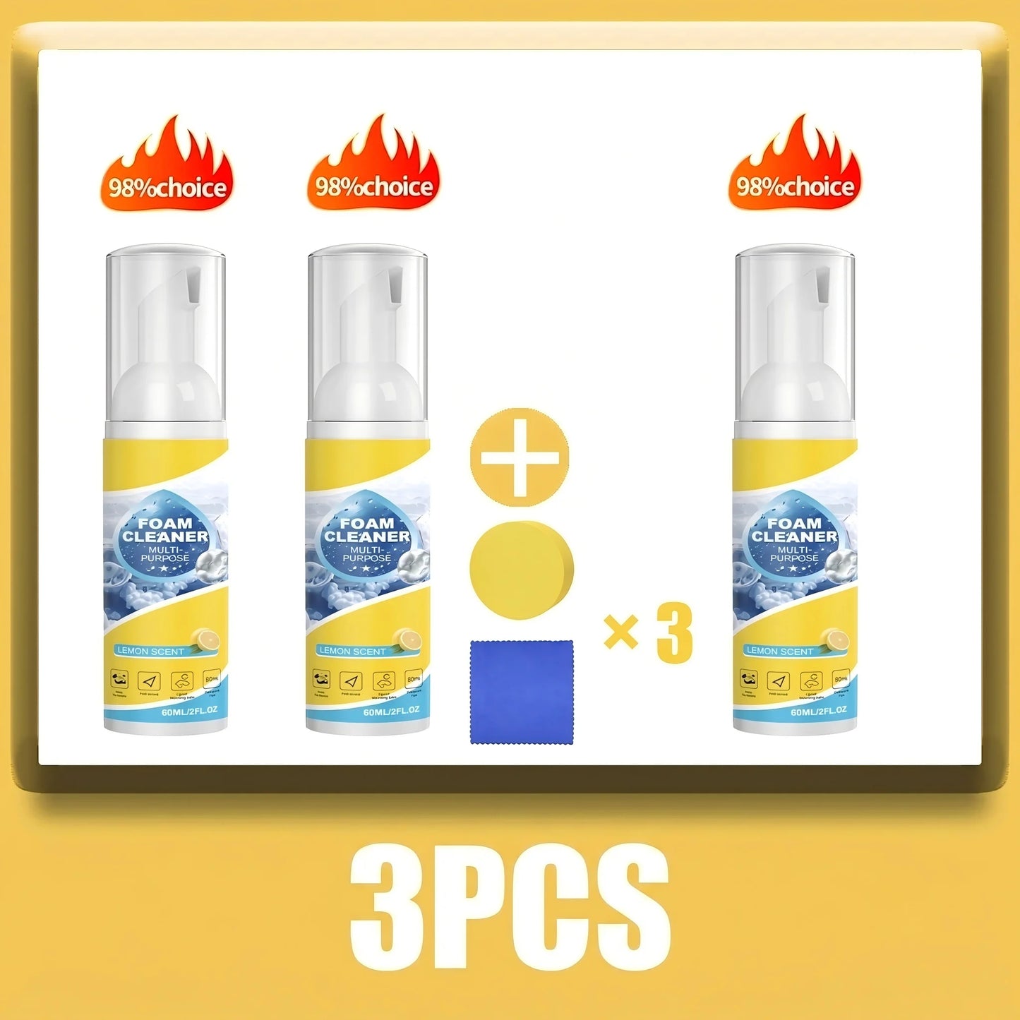Multipurpose 2-in-1 Foaming Car Seat Cleaner Fabric Stain Eliminator Removes Tough Grime Without Full Washing
