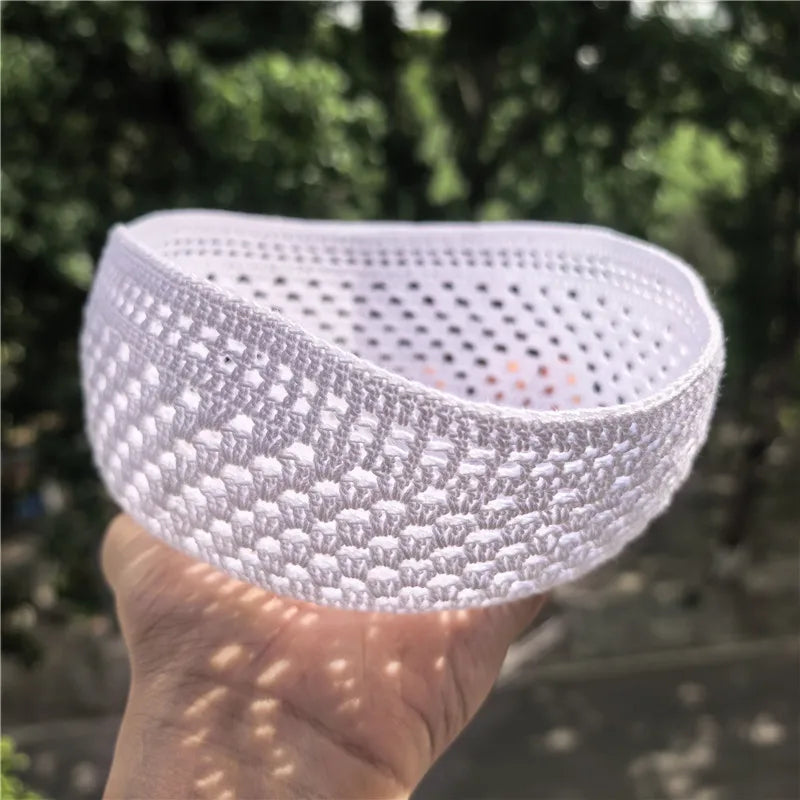 New Summer White Pure Handmade Hooked Prayer Hat Muslim Knitted Kufi Hat Skull Cap Crochet Handmade Islamic Ramadan Prayer Cap