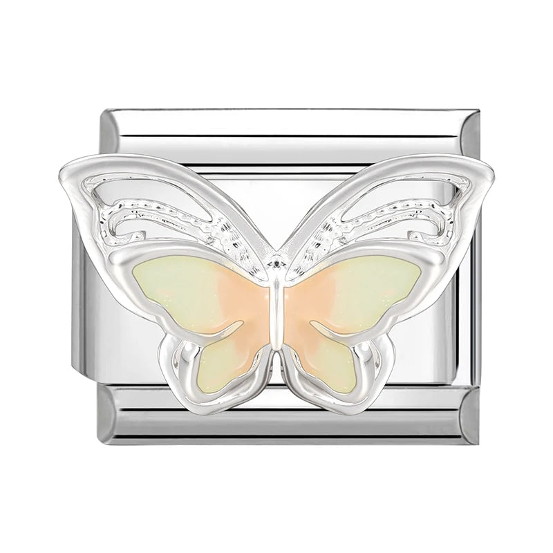 New Shiny Zircon Heart Butterfly Flower Star Bow Italian Charm Links Fit 9MM Stainless Steel Bracelet Girls' DIY Making Gift