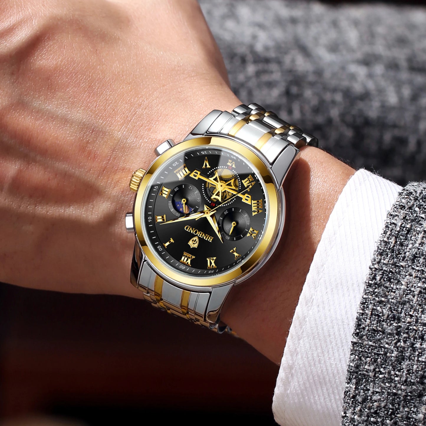 BINBOND Chronograph Men's Watches Accurate Quartz Watch For Men Luxury Luminous Waterproof StopWatch Durable Reloj