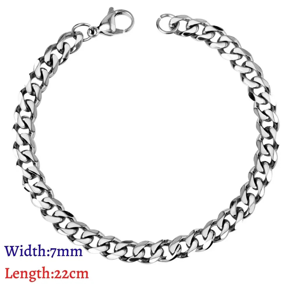 LUXUKISSKIDS Stainless Steel Couple Men/Woman Bracelets Fashion Curb Cuban Link Chains On Hand Rock Bracelet Wrist Jewelry Gifts