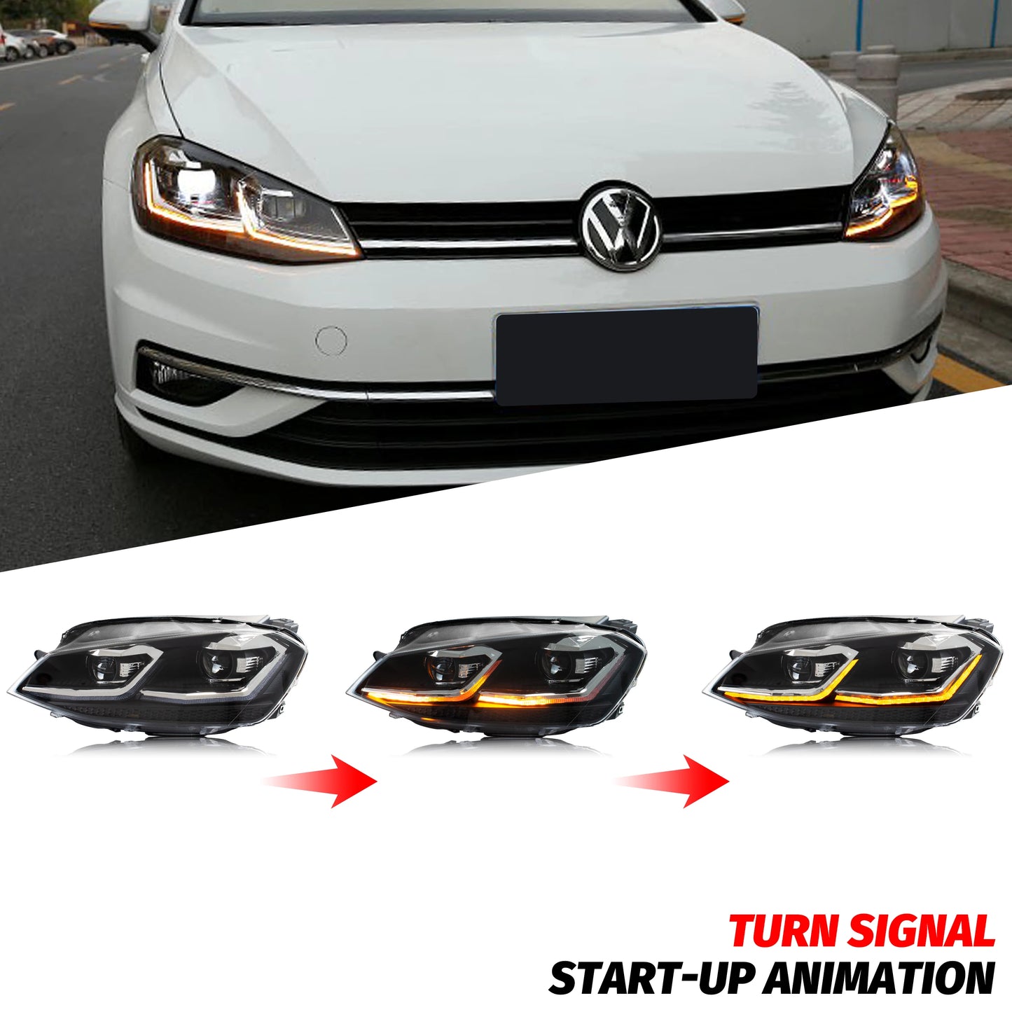LED Headlights for Volkswagen VW Golf 7 MK7 VII 2013-2017 Sequential Turn Signal Front Lamps Assembly Not Fit GTI & Xenon Model