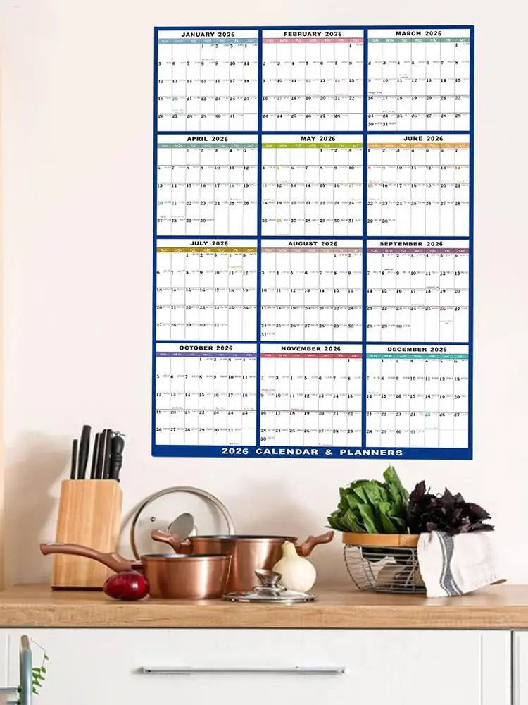 Large Dry Erase Calendar for Wall 2026 Wall Calendar 12 Month  22.83X34.56 Inch Yearly Schedule Organizer for Indoor Home Fridge