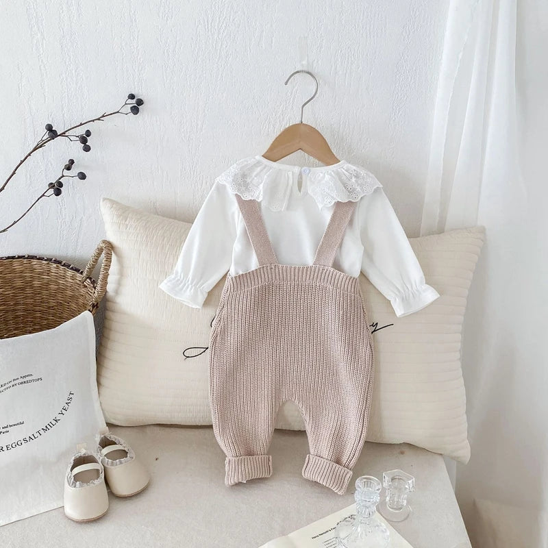 FOCUSNORM 0-3Y Winter Baby Boys Girls Overalls Jumpsuits Sleeveless Front Pocket Solid Color Knitted Romper Outfit