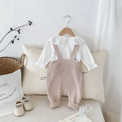 FOCUSNORM 0-3Y Winter Baby Boys Girls Overalls Jumpsuits Sleeveless Front Pocket Solid Color Knitted Romper Outfit