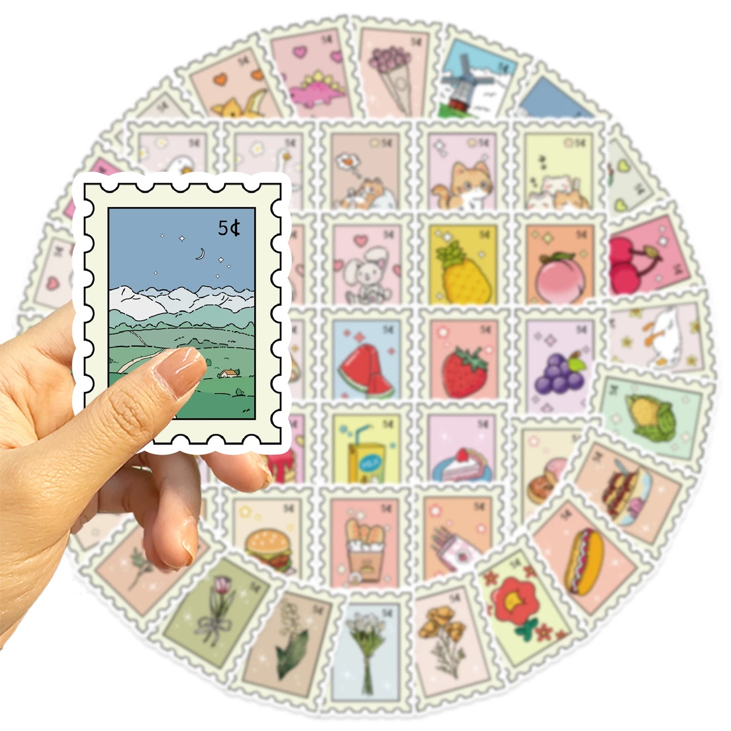 50/100PCS Cartoon Stamps Stickers Decals For Laptop Letter Scrapbook Luggage DIY Aesthetic Waterproof Stickers Creative Gifts