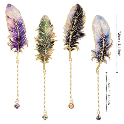 1 pc Metal Bookmarks with Chain Pendant Colorful Feather Design Unique Gifts for Book Lovers Writers Students Teachers Holiday