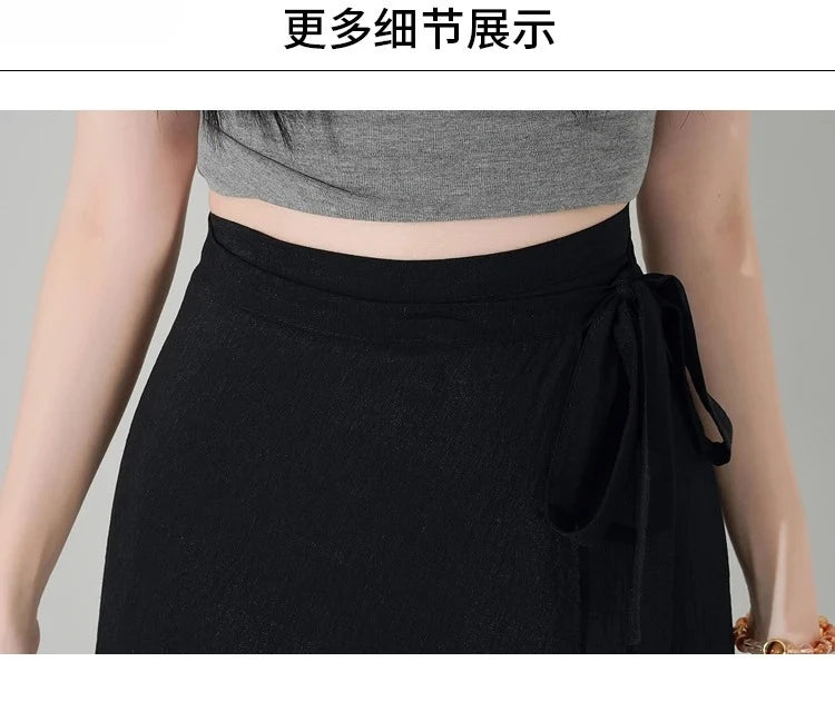 Chic Korea Clothes Summer Women Cute Sweet GIrls Solid Robe Holiday Date High Waist Retro Vintage Wrap One-Piece Lace-Up Skirts