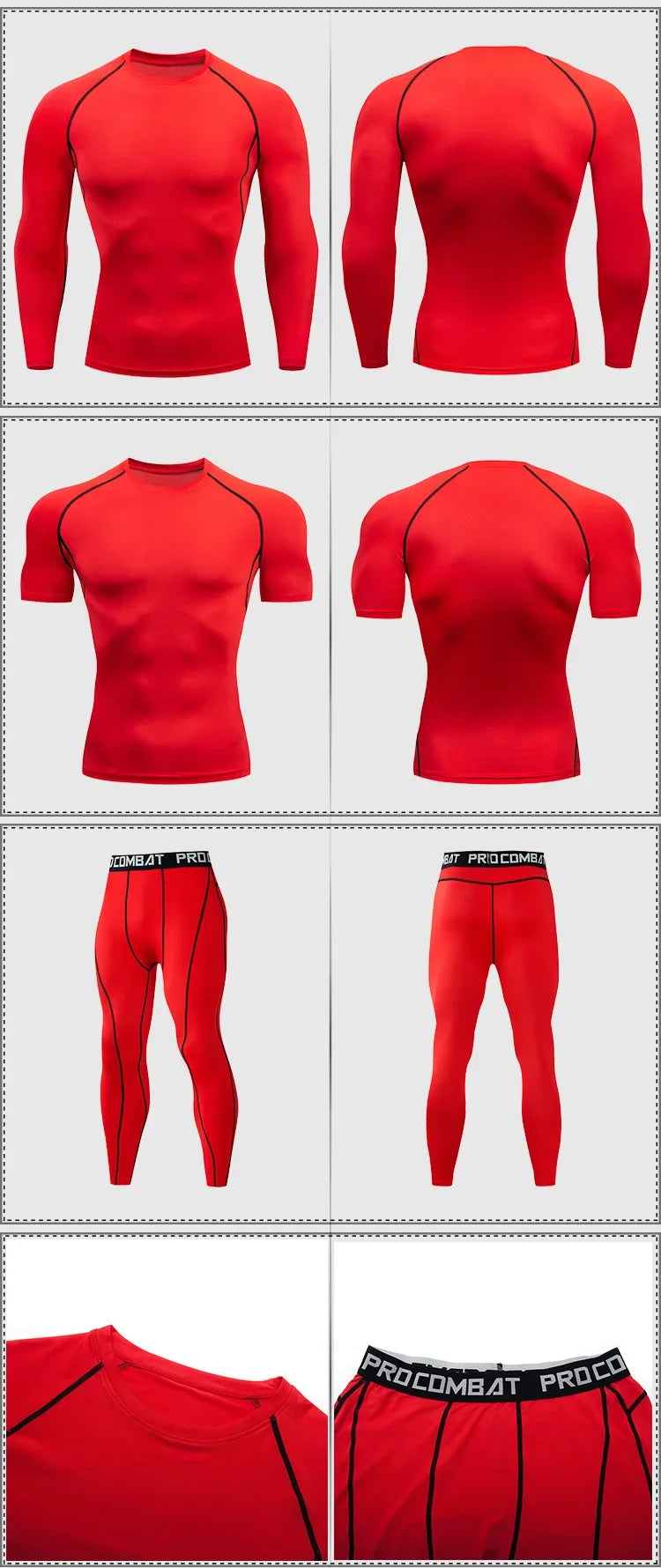 Men's 2/3pcs sets Boxing suit rashguard male kit MMA compression clothing men long-sleeved t-shirt+leggings tracksuit Sport Suit