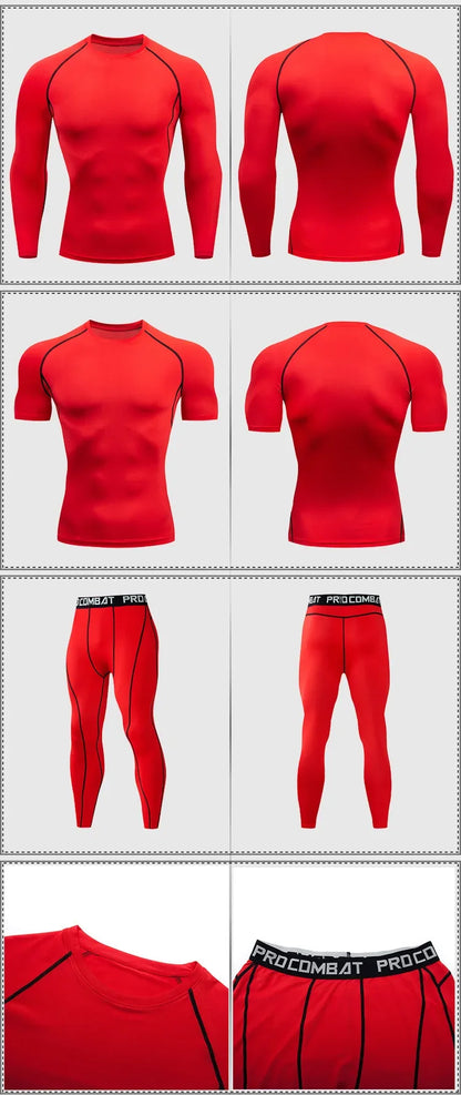 Men's 2/3pcs sets Boxing suit rashguard male kit MMA compression clothing men long-sleeved t-shirt+leggings tracksuit Sport Suit