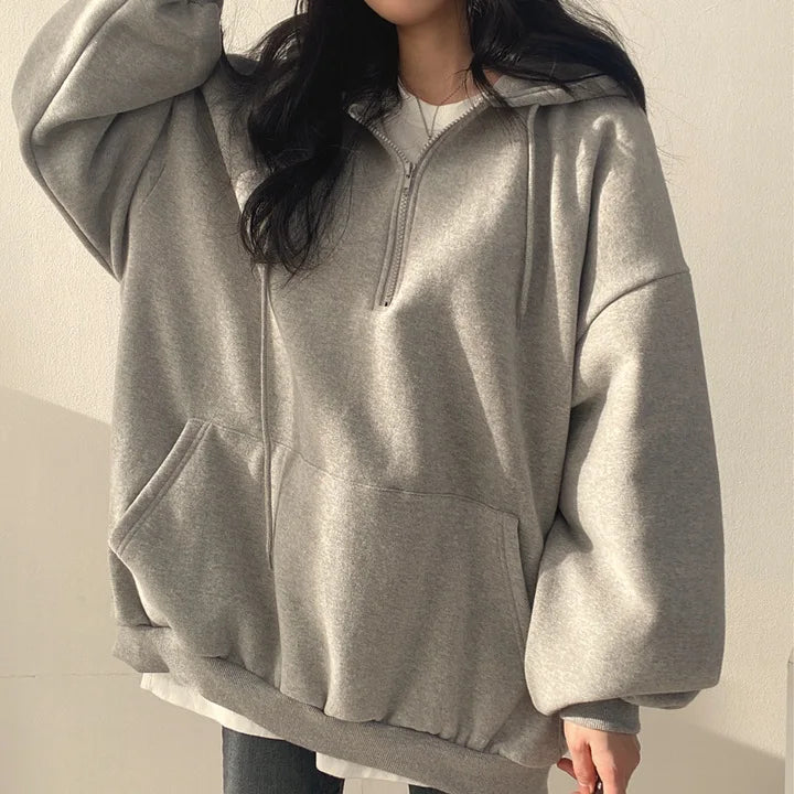 2024 Harajuku Loose Pullover Women Hoodie Oversized Top Summer Zip Up Sweatshirt Female Casual Long Sleeve Pocket Hooded