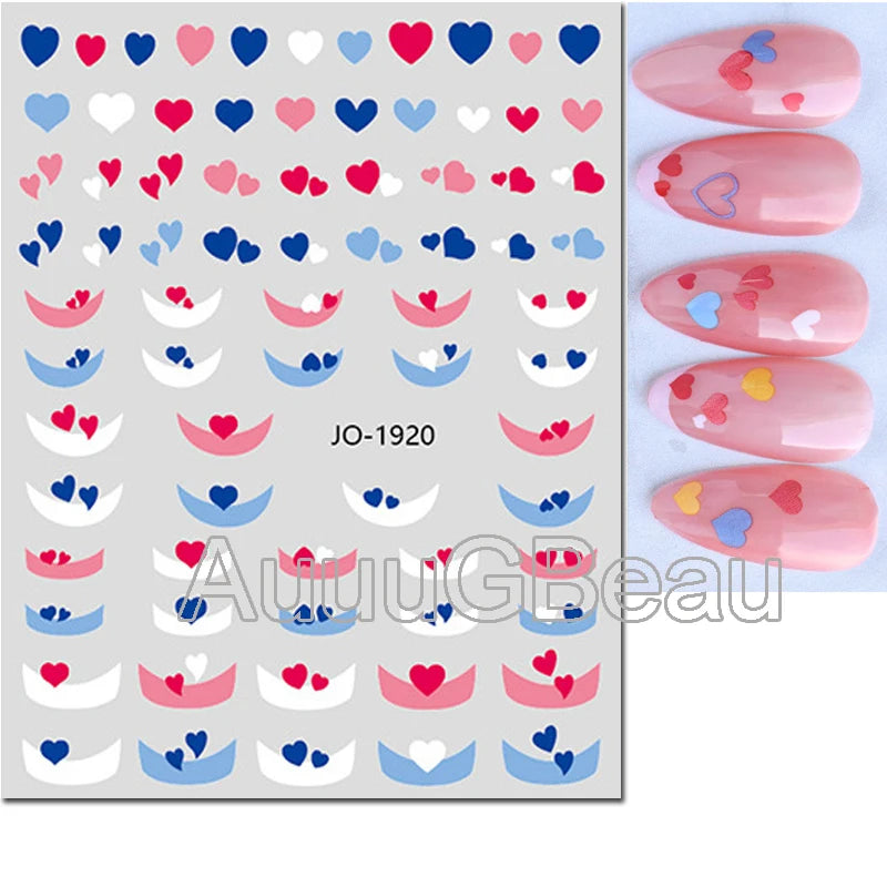 3d Nail Art Stickers Red Black White Love Hearts Stars Clouds French Full Tips Adhesive Nail Decals Slider For Manicure