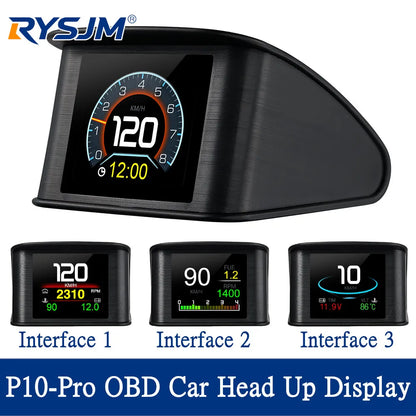 Updated P10-PRO OBD2 HUD With Russia Korean Language Smart Digital Meter On Board Computer Digital Speedometer Overspeed Alarm